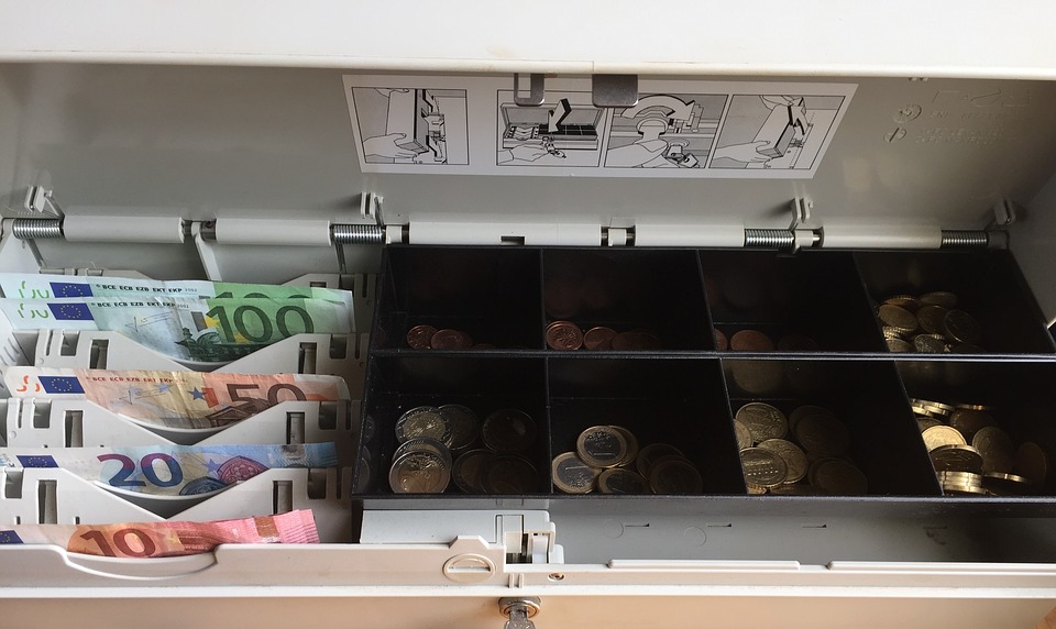 cash drawer with cash bills